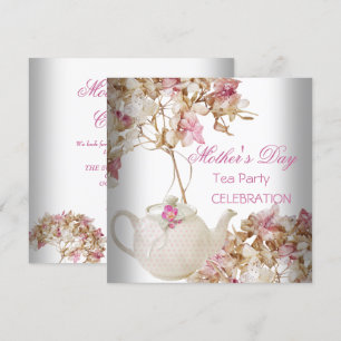 Invitation Fête des Mères Tasse de thé florale blanc rose