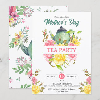 Invitation Fête des mères Tea Party Floral