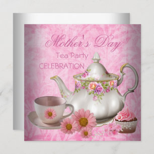 Invitation Fête des Mères Thé blanc rose floral Cupcake