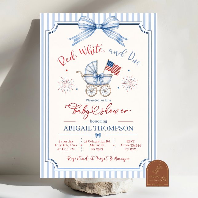 Invitation Fête des morts rayures preppy rouge blanc et bébé  (Créateur téléchargé)