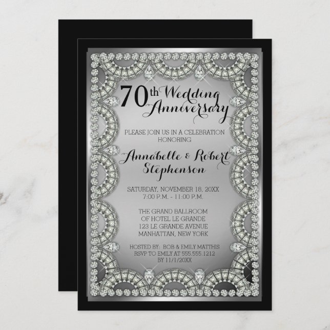 Invitation Fête des noces de diamant et d'argent pour leur 70 (Devant / Derrière)