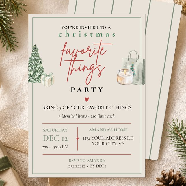 Invitation Fête des Objets Préférés de Noël Aquarelle (Créateur téléchargé)