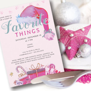 Invitation Fête des Objets Préférés Vacances Rose Cadeau Écha