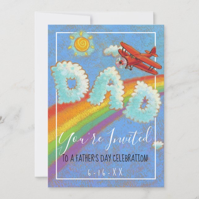 Invitation Fête des pères Brunch Plane Arc-en-ciel (Devant)