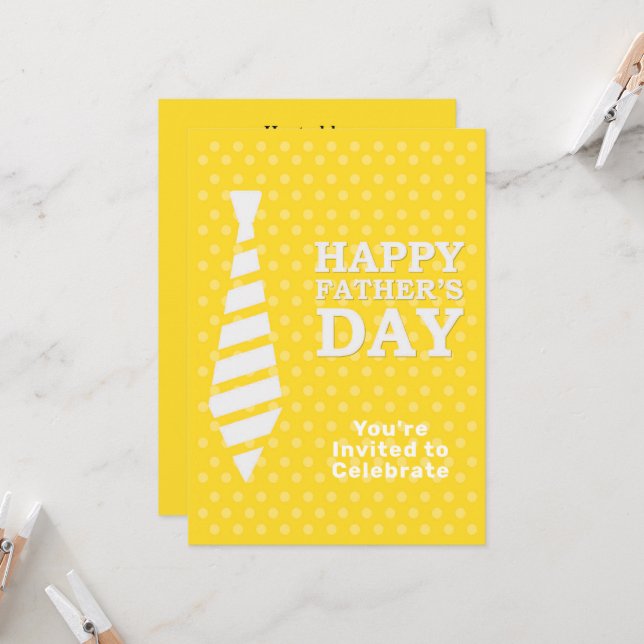 Invitation Fête des pères Cravate blanche Dots Jaunes Dîner (Devant/Arrière en situation)