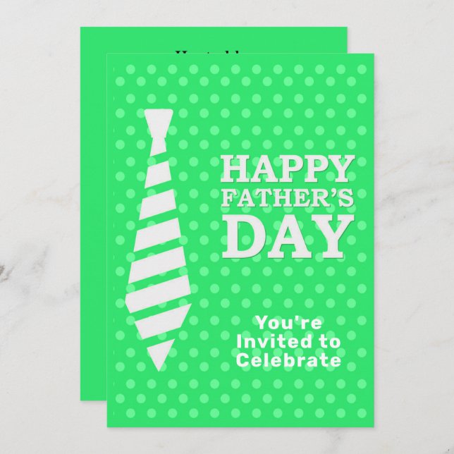Invitation Fête des pères Cravate blanche LT Green Dots Dîner (Devant / Derrière)