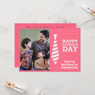 Invitation Fête des pères Cravate blanche Points roses Ajoute