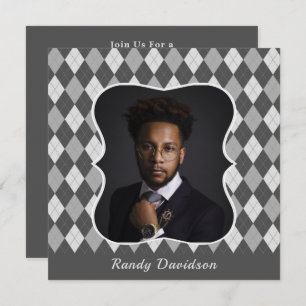 Invitation Fête des pères Photo personnalisée Gris Jacquard D