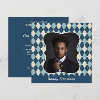 Invitation Fête des pères Photo personnalisée Jacquard bleu D