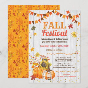 Invitation Fête des récoltes d'automne rustique citrouille pa