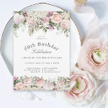 Invitation Fête des roses roses rose féminine 60e anniversair<br><div class="desc">Une magnifique invitation à fêter un 60ème anniversaire dans un style élégant,  ce design floral irrésistible est bordé de roses charmantes,  de fleurs mixtes et de verdure à la traîne. Tout le texte peut être personnalisé pour votre fête,  y compris l'invité de l'âge d'honneur.</div>