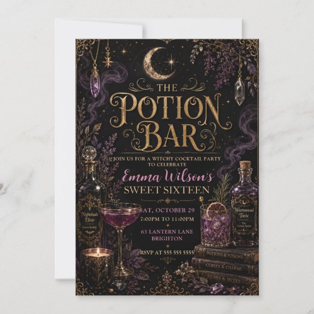 Invitation Fête des seize ans au bar de potions (Devant)
