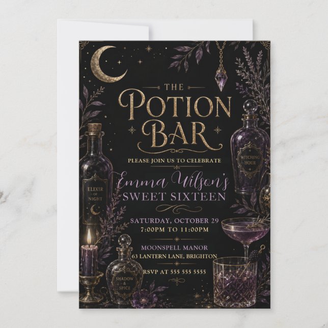 Invitation Fête des seize ans au bar de potions (Devant)