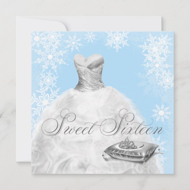 Invitation Fête des seize ans flocon de neige bleu hivernal d (Devant)