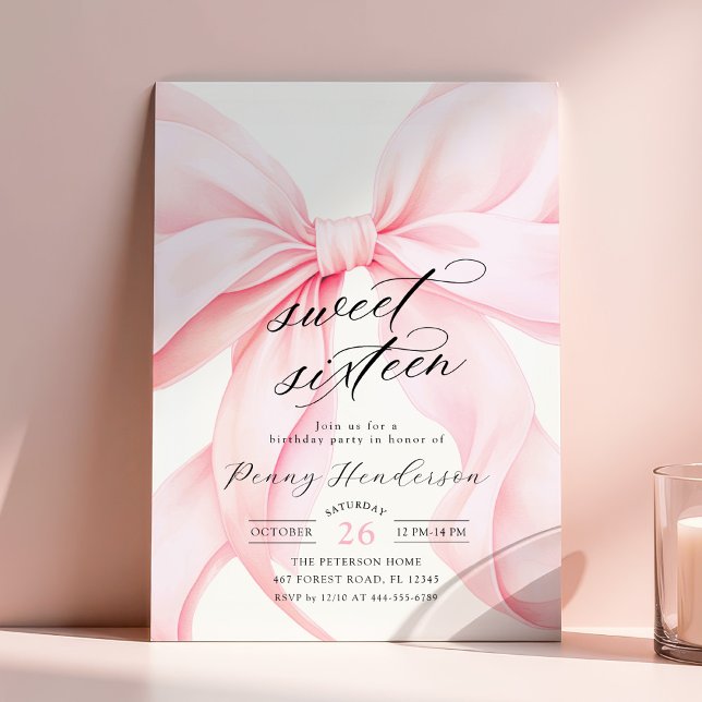 Invitation Fête des seize ans ruban rose (Créateur téléchargé)
