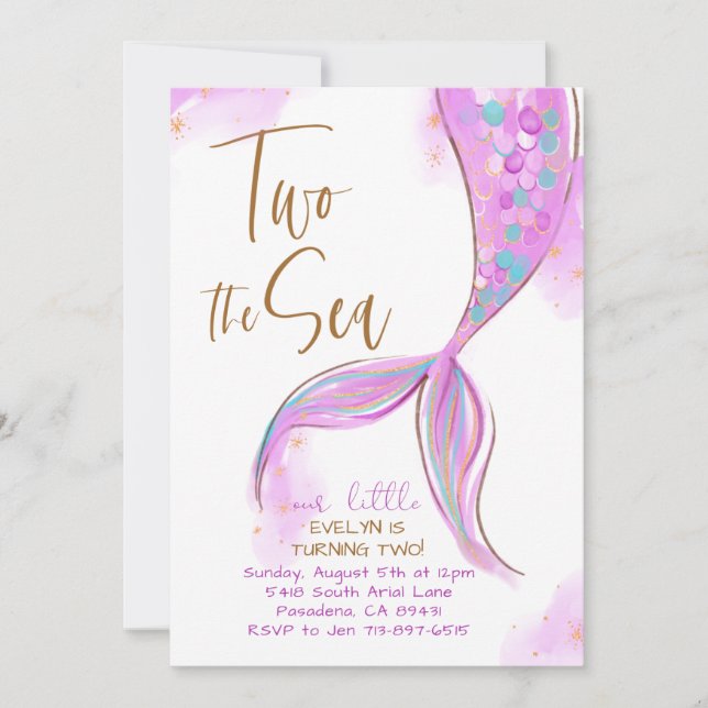 Invitation Fête des sirènes violettes Deux La Mer 2e annivers (Devant)