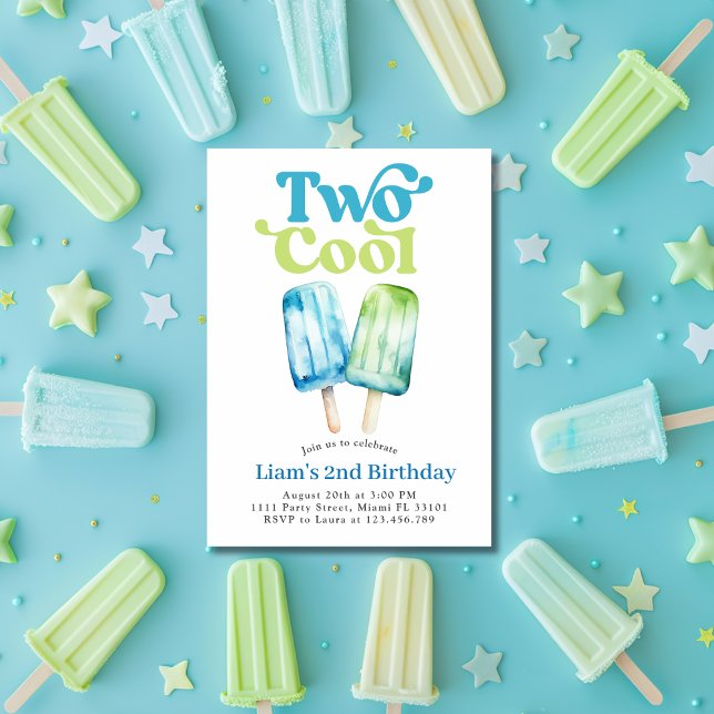 Invitation Fête des sucettes glacées Deux garçons cool 2e ann (Popsicle Party Two Cool Boys 2nd Birthday Blue Invitation)