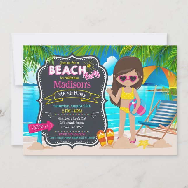 Invitation Fête d'été à la plage Anniversaire de fille tropic (Devant)