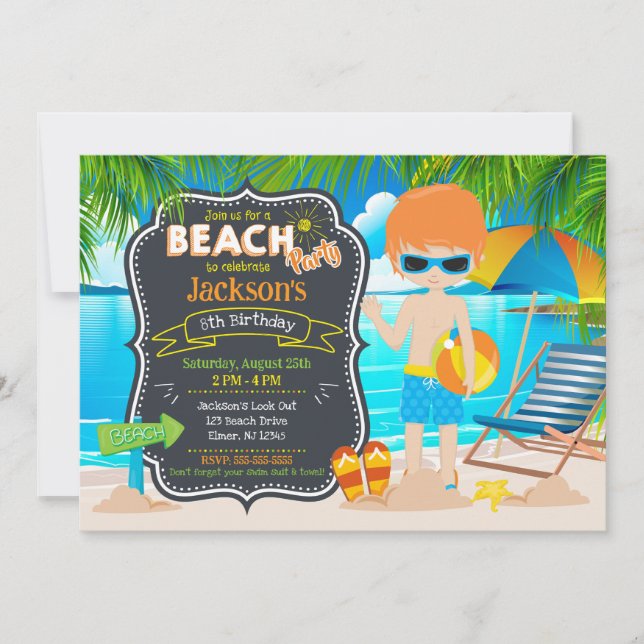 Invitation Fête d'été à la plage Anniversaire garçon tropical (Devant)