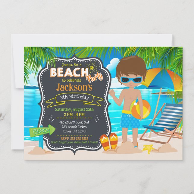 Invitation Fête d'été à la plage Anniversaire garçon tropical (Devant)