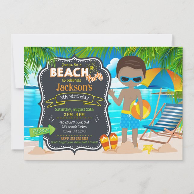Invitation Fête d'été à la plage Anniversaire garçon tropical (Devant)