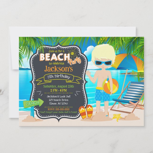 Invitation Fête d'été à la plage Anniversaire garçon tropical (Devant)