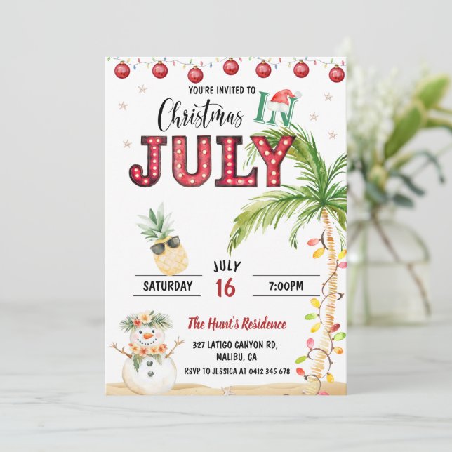 Invitation Fête d'été à l'aquarelle Noël en juillet (Debout devant)