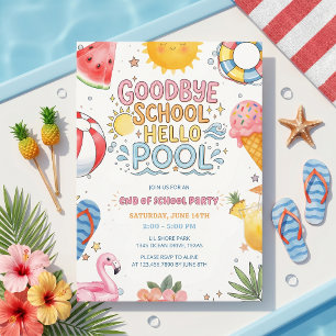 Invitation Fête d'Été Adieu École Bonjour Piscine