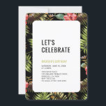 Invitation Fête d'été adulte Tropical moderne<br><div class="desc">Célébrez votre journée spéciale avec cette invitation à la fête tropicale,  avec typographie simple et élégante et motifs tropicaux. Ce modèle design est entièrement personnalisable.</div>