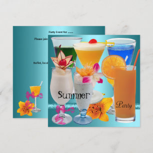 Invitation Fête d'été Boissons Cocktail Tropical Bleu Turquoi