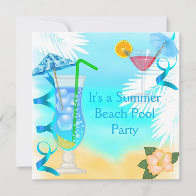 Invitation Fête d'été Cocktail Bleu Plage (Devant)