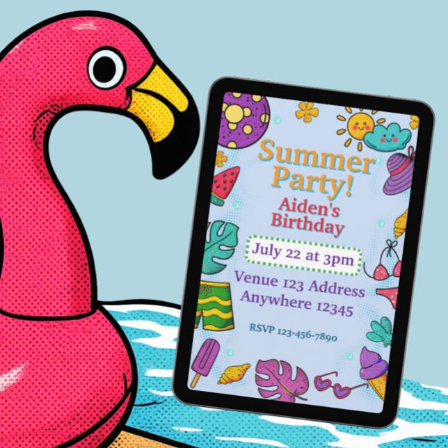Invitation Fête d'été Coloré Anniversaire Pop Art (Créateur téléchargé)
