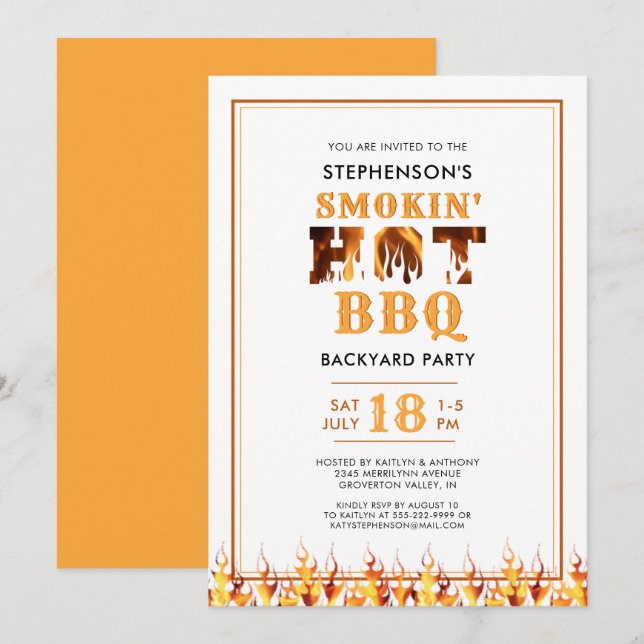 Invitation Fête d'été dans le jardin avec barbecue fumoir (Devant / Derrière)