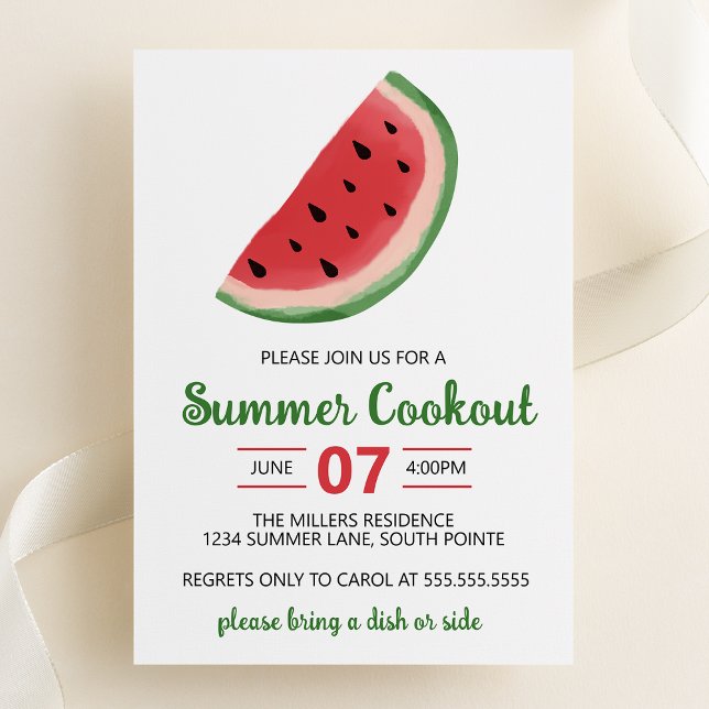 Invitation Fête d'été de barbecue à la pastèque à l'aquarelle (Watercolor Watermelon Summer Cookout Party Invitation)