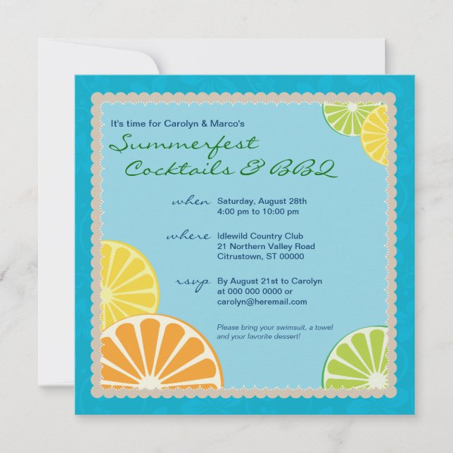 Invitation Fête d'été de Citrus (Devant)
