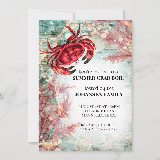 Invitation Fête d'été de fruits de mer bouillabaisse de crabe (Devant)