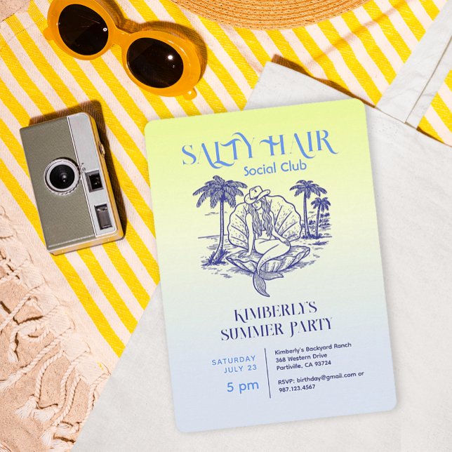 Invitation Fête d'été de la chouette de sirène bleue côtière (Créateur téléchargé)