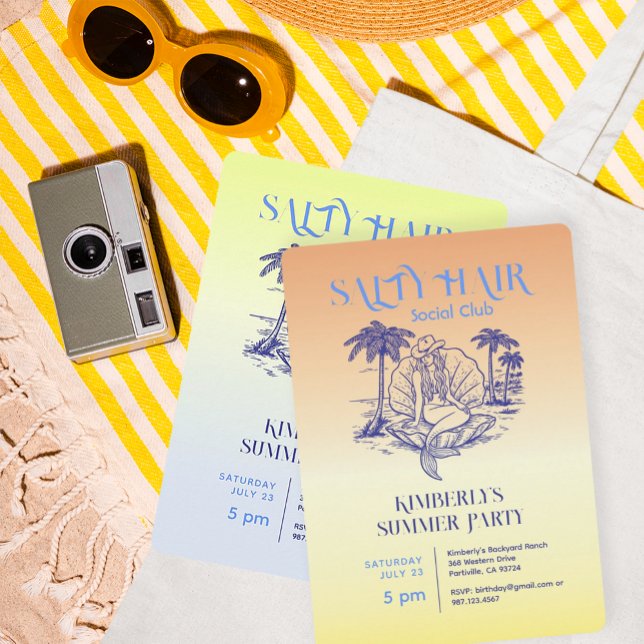 Invitation Fête d'été de la chouette de sirène jaune côtière (Créateur téléchargé)