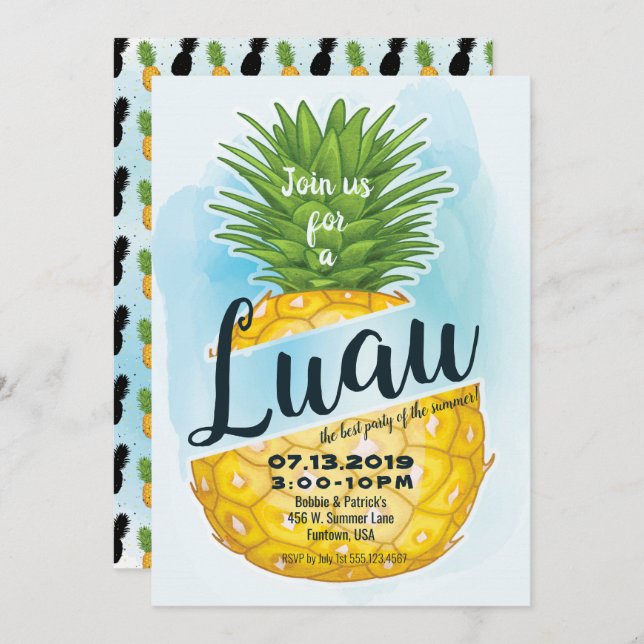 Invitation Fête d'été de l'ananas à Luau (Devant / Derrière)