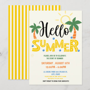 Invitation Fête d'été, dernier jour d'école, fête au bord de