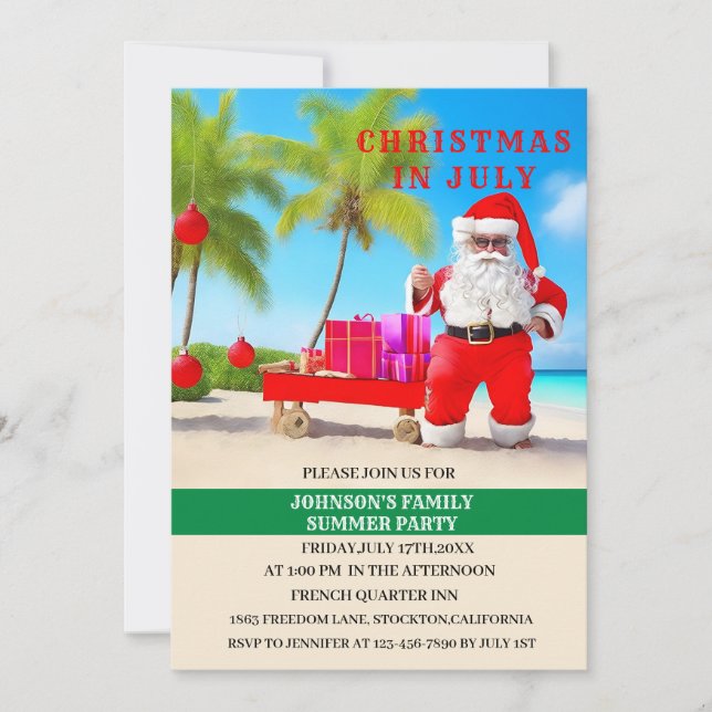 Invitation Fête d'été drôle de Noël en juillet  (Devant)