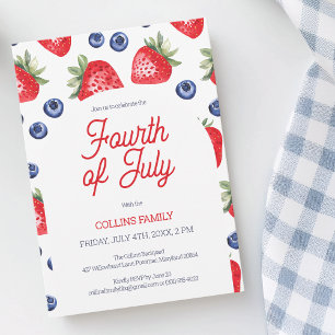 Invitation Fête d'été du 4 juillet aux fruits rouges blancs e