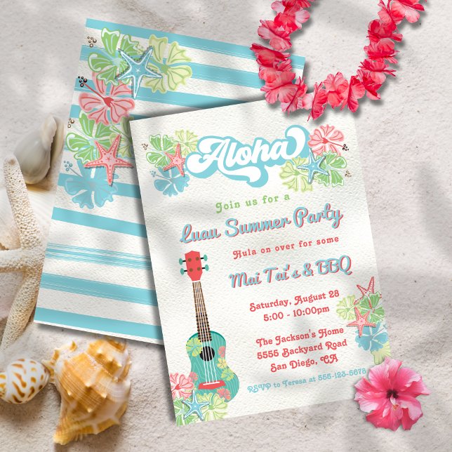 Invitation Fête d'été Florale Tropicale Aloha Luau (Créateur téléchargé)