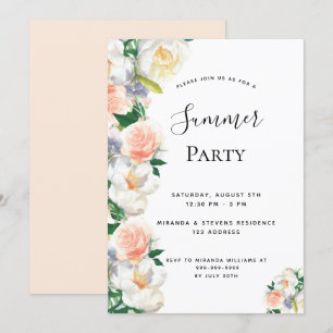 Invitation Fête d'été flush floraux blanc