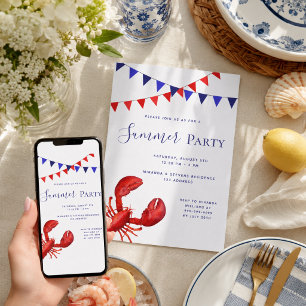 Invitation Fête d'été homard rouge plage en plein air