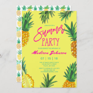 Invitation Fête d'été Jaune tendance Ananas