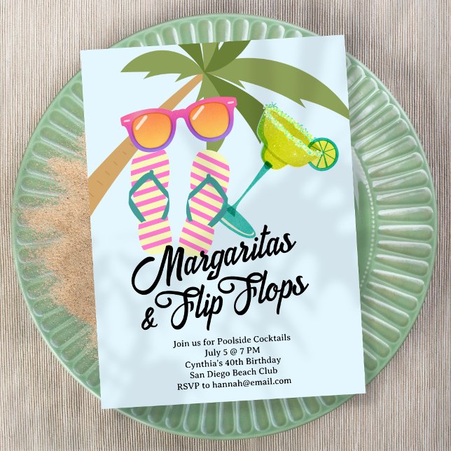 Invitation Fête d'été Margaritas et Tongs (Créateur téléchargé)