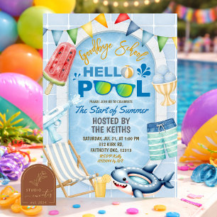 Invitation Fête d'été pour enfants Bonjour Piscine Au revoir