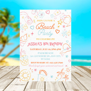 Invitation Fête d'été pour filles  Anniversaire de la plage c