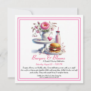 Invitation Fête d'été romantique Burger aquarelle & Rose